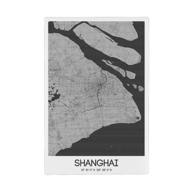 Metall Poster "Shanghai Map Wandbild" artboxONE - Städte / Shanghai,Kartografie