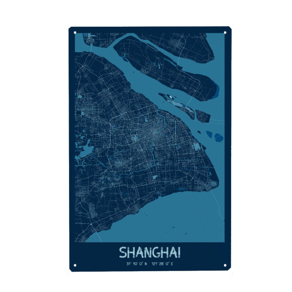 Holzbild "Stadtplan von Shanghai" artboxONE - Städte / Shanghai,Kartografie