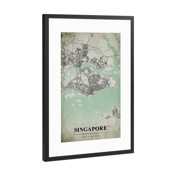 Poster mit Rahmen Schwarz (Metallic) "Singapur Vintage CityMap" artboxONE - Städte / Singapur,Kartografie
