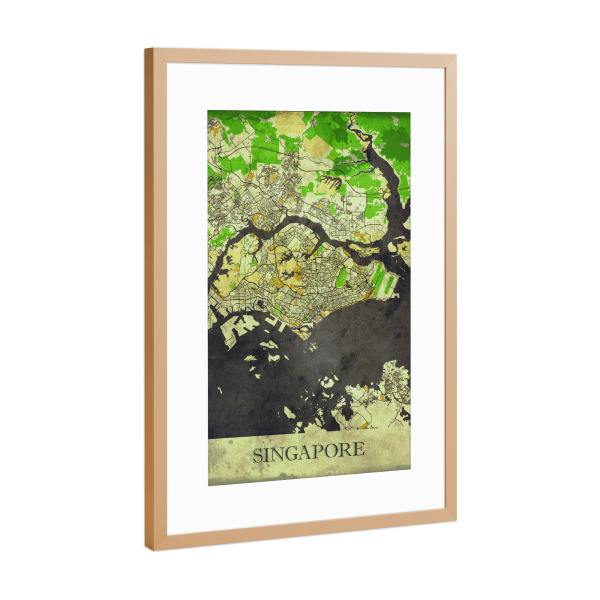 Poster mit Rahmen Kupfer "Singapur Vintage City Map" artboxONE - Städte / Singapur,Kartografie