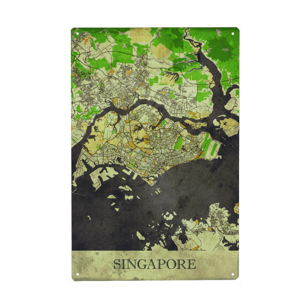 Holzbild "Singapur Vintage City Map" artboxONE - Städte / Singapur,Kartografie