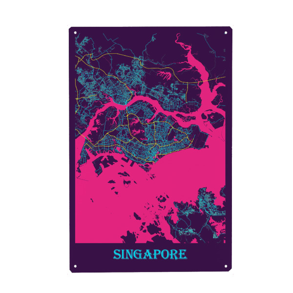 Metall Poster "City Singapur Map" artboxONE - Städte / Singapur,Kartografie