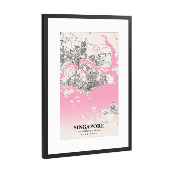 Poster mit Rahmen Schwarz (Metallic) "City Map Singapur" artboxONE - Städte / Singapur,Kartografie
