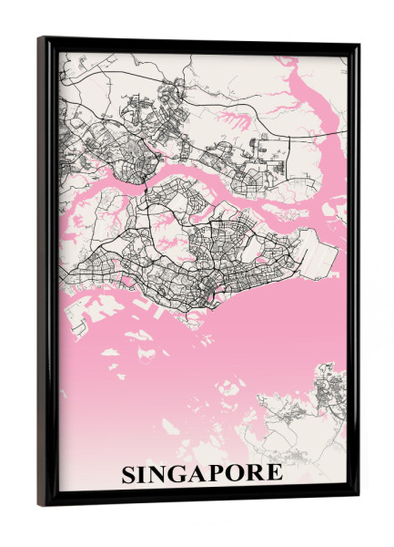 Poster mit schwarzem Rahmen "City Map Singapur" artboxONE - Städte / Singapur,Kartografie