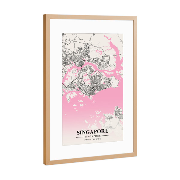 Poster mit Rahmen Kupfer "City Map Singapur" artboxONE - Städte / Singapur,Kartografie