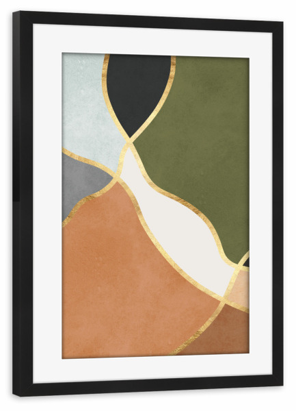 Poster mit Rahmen schwarz "Boho mit goldenen Linien D" artboxONE - Abstrakt,Geometrie