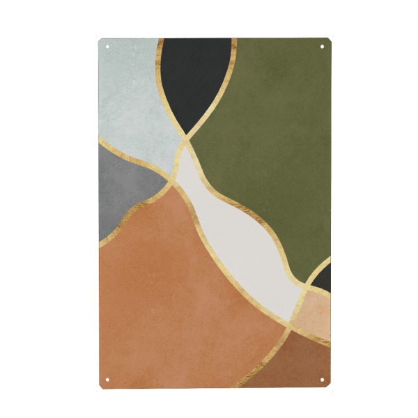 Holzbild "Boho mit goldenen Linien D" artboxONE - Abstrakt,Geometrie - Abstrakt,Geometrisch,Malerei,Aquarell,Harmonie,Kreise,Gold,Collage,Golden,Boho