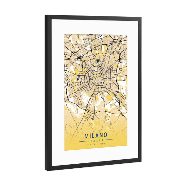 Poster mit Rahmen Schwarz (Metallic) "Milan City Karte" artboxONE - Städte / Mailand,Kartografie