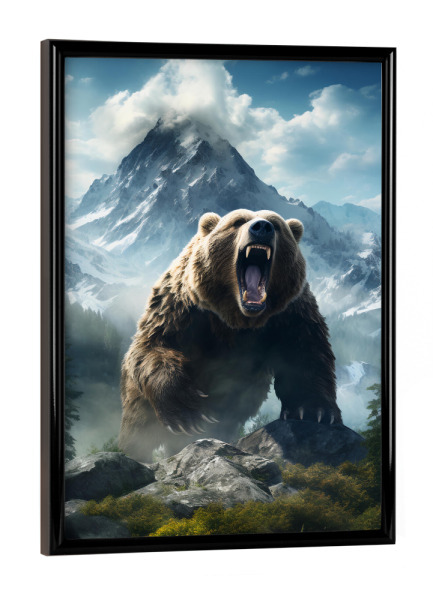 Poster mit schwarzem Rahmen "Bear Mountains 2 (matart)" artboxONE - Natur,Tiere - Bär,Bären,Grizzly,Tier,Tiere,Natur,Wild,Berge,Wald,Modern