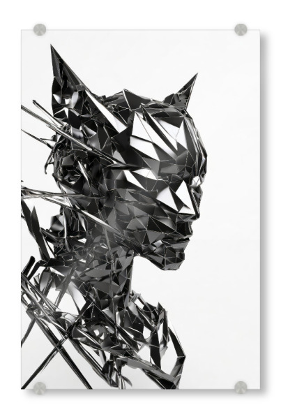 Acrylglasbild "Catgirl" artboxONE - Abstrakt - Hauskatze,Gesicht,Stahl,Handwerk,Porträt,Metalle,Schwarz,Skulptur