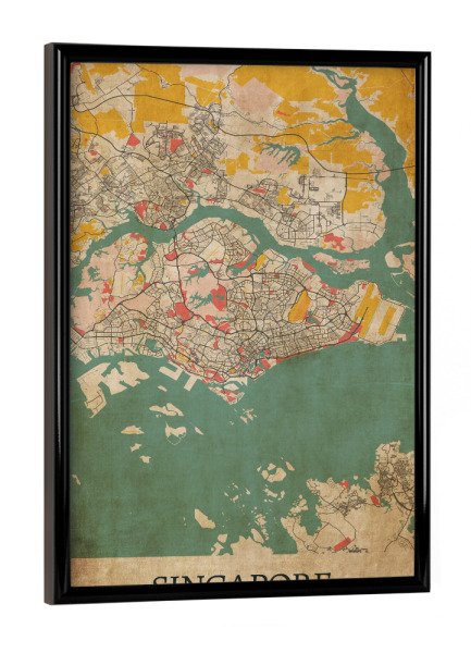 Poster mit schwarzem Rahmen "Vintage City Singapur" artboxONE - Städte / Singapur,Kartografie