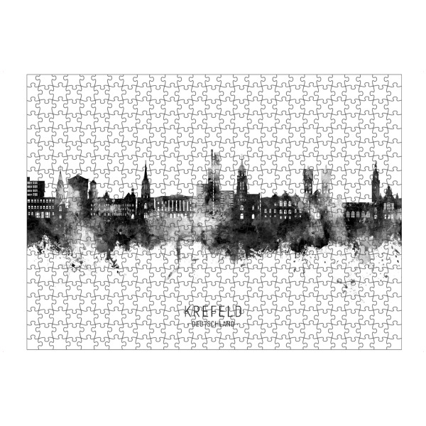 Puzzle Ravensburger "Krefeld Skyline BW Text" artboxONE - Städte,Schwarzweiß - Krefeld,Deutschland,Skyline,Aquarell,Gemälde,Stadtbild - Bild krefeld