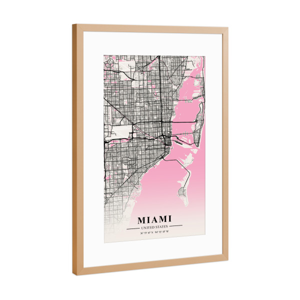 Poster mit Rahmen Kupfer "Stadt Miami Plan" artboxONE - Städte / Weitere,Kartografie