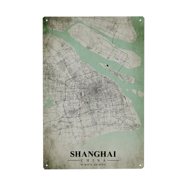 Holzbild "Shanghai Vintage City Map" artboxONE - Städte / Shanghai,Kartografie