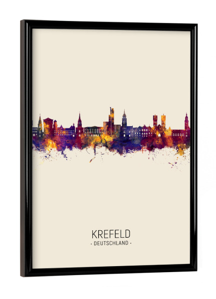 Poster mit schwarzem Rahmen "Krefeld Deutschland Skyline Beige" artboxONE - Städte - Krefeld,Deutschland,Skyline,Stadtbild,Aquarell,Gemälde