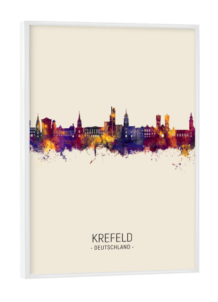 Poster mit weißem Rahmen "Krefeld Deutschland Skyline Beige" artboxONE - Städte - Krefeld,Deutschland,Skyline,Stadtbild,Aquarell,Gemälde