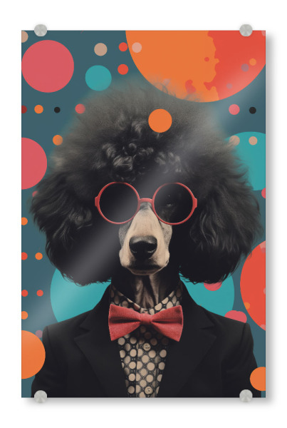 Acrylglasbild "Funkiger Pudel" artboxONE - Tiere,Comic,Abstrakt - Tier,Kunst,Schwarz,Blau,Funky,Lustig,Orange,Pudel,Pop art,Anzug,Surreal