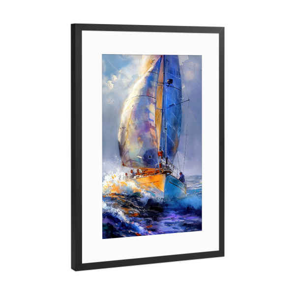 Poster mit Rahmen Schwarz (Metallic) "Yacht-Rennboote G" artboxONE - Sport,Sport / Sommerspiele - Yacht,Rennen,Boote,Sport,Aquarell,Malerei