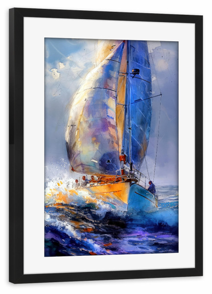 Poster mit Rahmen schwarz "Yacht-Rennboote G" artboxONE - Sport,Sport / Sommerspiele - Yacht,Rennen,Boote,Sport,Aquarell,Malerei
