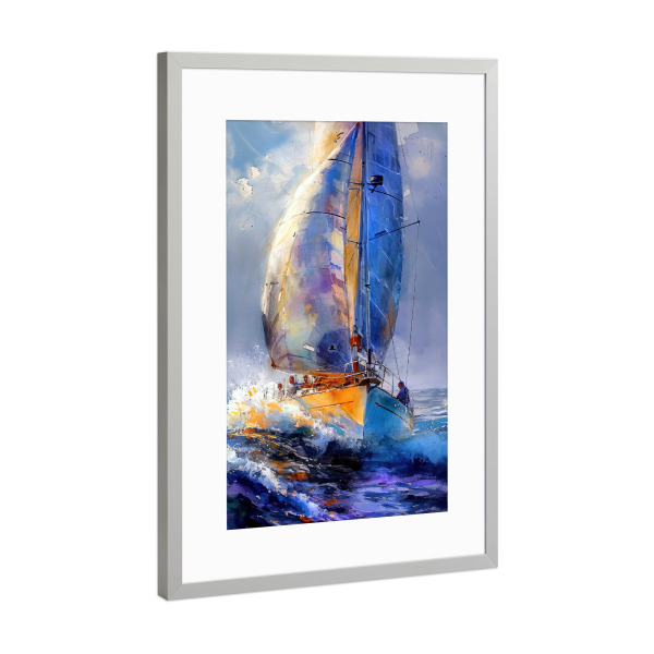 Poster mit Rahmen Silber "Yacht-Rennboote G" artboxONE - Sport,Sport / Sommerspiele - Yacht,Rennen,Boote,Sport,Aquarell,Malerei
