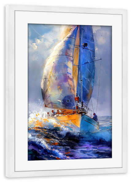 Poster mit Rahmen weiß "Yacht-Rennboote G" artboxONE - Sport,Sport / Sommerspiele - Yacht,Rennen,Boote,Sport,Aquarell,Malerei
