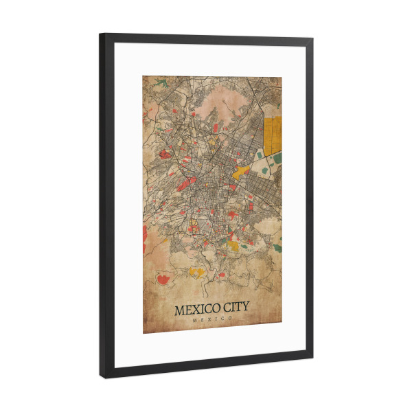 Poster mit Rahmen Schwarz (Metallic) "Mexico City als Retro Map" artboxONE - Städte / Weitere,Kartografie