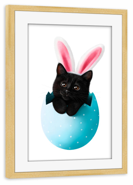 Poster mit Rahmen kiefer "Schwarze Osterkatze" artboxONE - Natur,Für Kinder,Tiere,Für Mama,Lustig