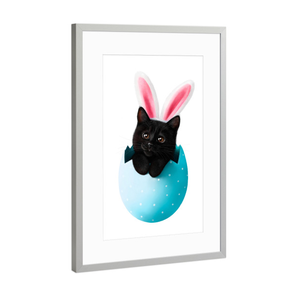 Poster mit Rahmen Silber "Schwarze Osterkatze" artboxONE - Natur,Für Kinder,Tiere,Für Mama,Lustig