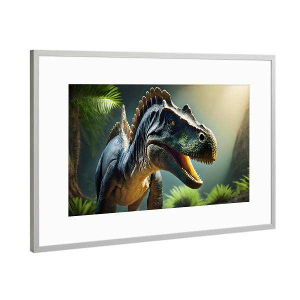 Poster mit Rahmen Silber "Dinosaurier im Urwald" artboxONE - Für Kinder