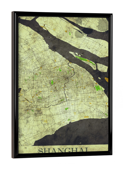 Poster mit schwarzem Rahmen "Shanghai Vintage Citymap" artboxONE - Städte / Shanghai,Kartografie