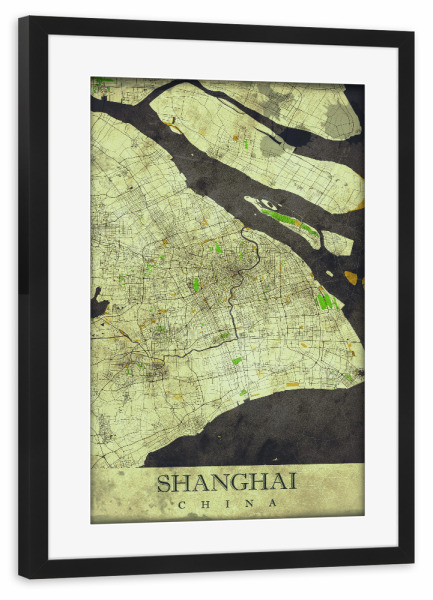 Poster mit Rahmen schwarz "Shanghai Vintage Citymap" artboxONE - Städte / Shanghai,Kartografie