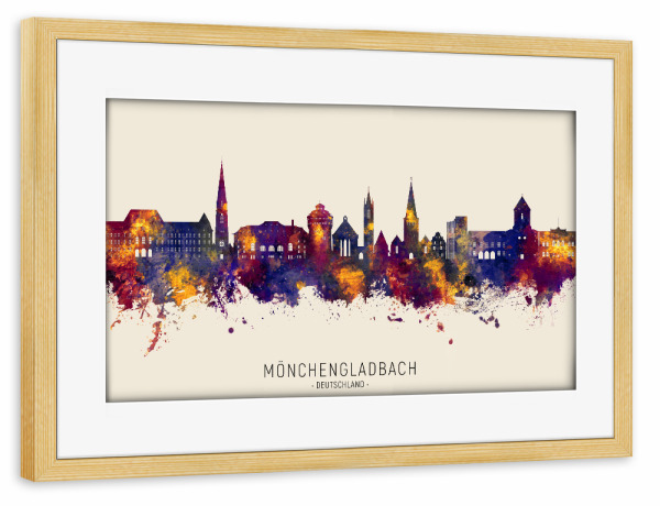 Poster mit Rahmen kiefer "Mönchengladbach -- Skyline" artboxONE - Städte - Mönchengladbach,Deutschland,Skyline,Stadtbild,Stadtbild,Aquarell,Malerei