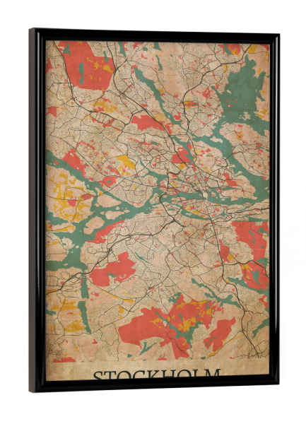 Poster mit schwarzem Rahmen "Stockholm Vintage Stadtplan" artboxONE - Städte / Stockholm,Kartografie