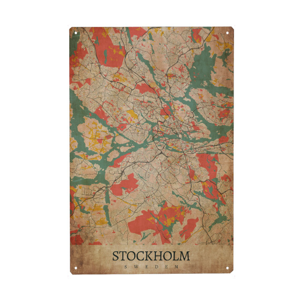 Holzbild "Stockholm Vintage Stadtplan" artboxONE - Städte / Stockholm,Kartografie