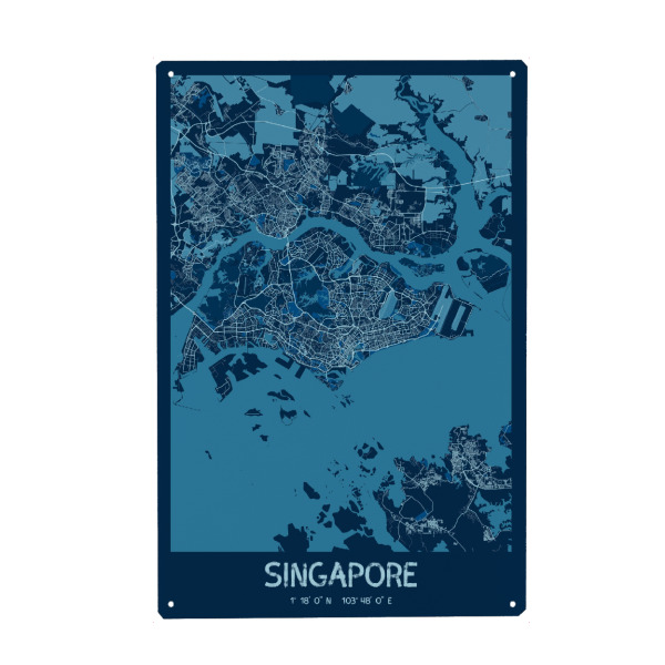 Holzbild "City Singapur Karte" artboxONE - Städte / Singapur,Kartografie