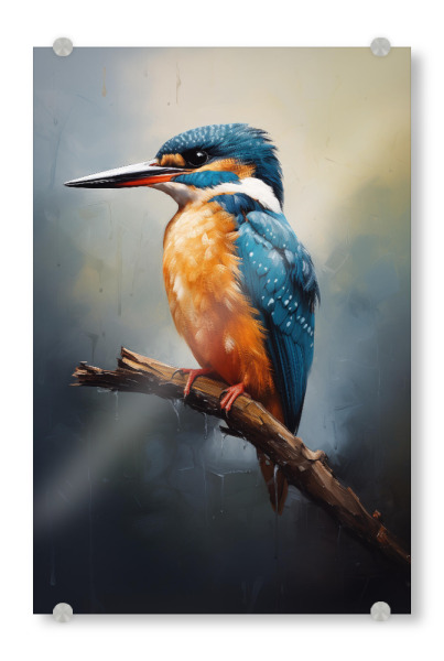 Acrylglasbild "Eisvogel-Porträt" artboxONE - Natur,Tiere - Tier,Kunst,Vogel,Leinwand,Eisvogel,Natur,öl,Farbe,Gemälde,Porträt,Sitzend,Wild,Tierwelt