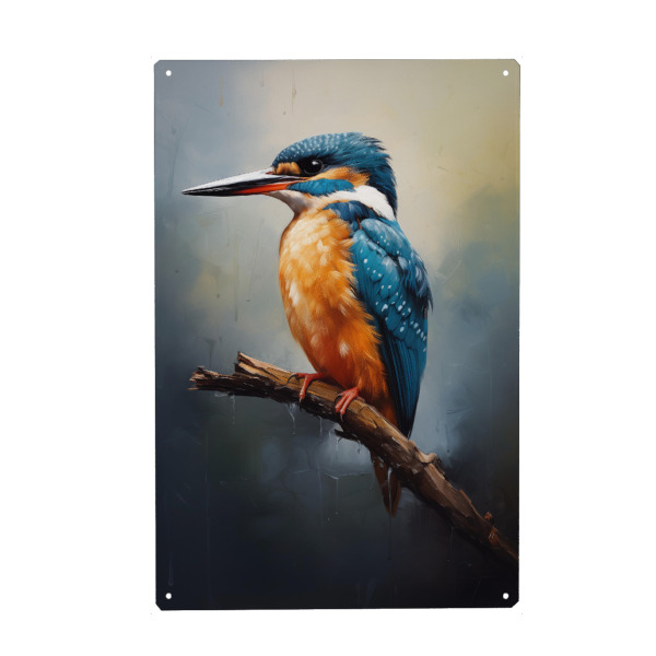 Holzbild "Eisvogel-Porträt" artboxONE - Natur,Tiere - Tier,Kunst,Vogel,Leinwand,Eisvogel,Natur,öl,Farbe,Gemälde,Porträt,Sitzend,Wild,Tierwelt