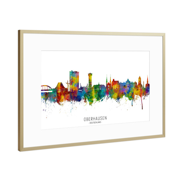 Poster mit Rahmen Gold "Oberhausen Deutschland Skyline txt" artboxONE - Städte