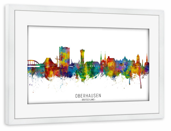 Poster mit Rahmen weiß "Oberhausen Deutschland Skyline txt" artboxONE - Städte