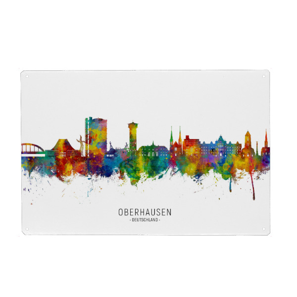Holzbild "Oberhausen Deutschland Skyline txt" artboxONE - Städte - Oberhausen,Deutschland,Deutschland,Skyline,Stadtbild,Stadtbild,Aquarell,Malerei