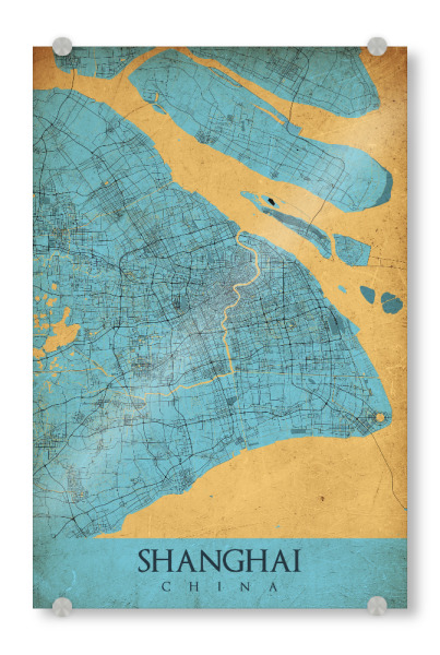 Acrylglasbild "Vintage City Shanghai" artboxONE - Städte / Shanghai,Kartografie