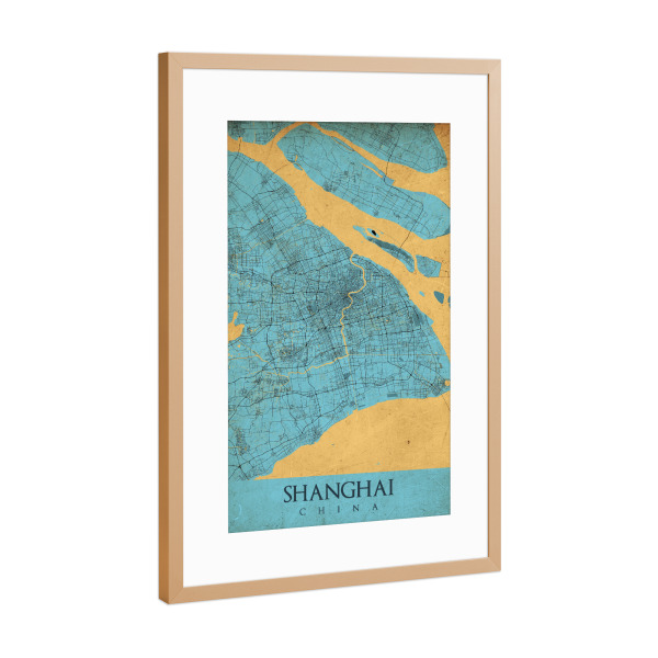 Poster mit Rahmen Kupfer "Vintage City Shanghai" artboxONE - Städte / Shanghai,Kartografie