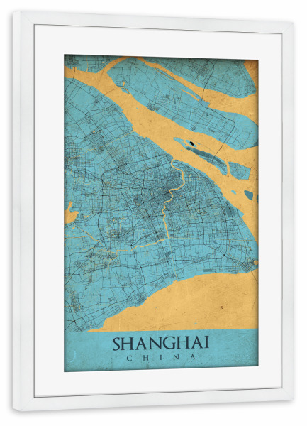 Poster mit Rahmen weiß "Vintage City Shanghai" artboxONE - Städte / Shanghai,Kartografie