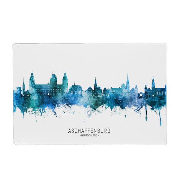 Metall Poster "Aschaffenburg Skyline Blue Name" artboxONE - Städte