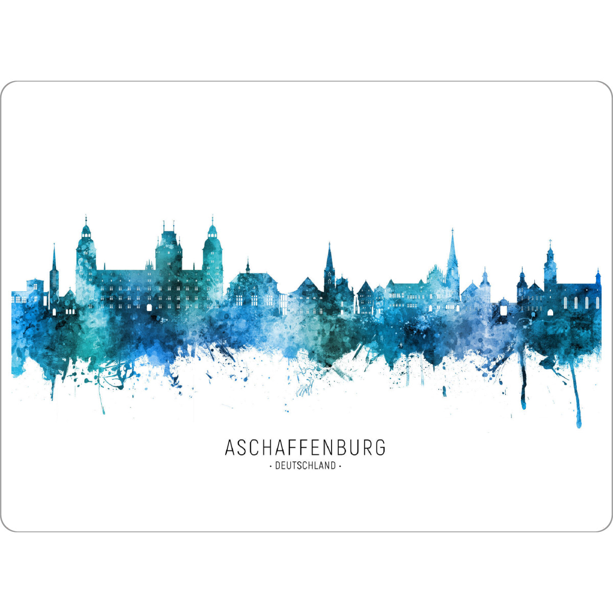 Tischset "Aschaffenburg Skyline Blue Name" artboxONE - Städte - Aschaffenburg,Deutschland,Deutschland,Skyline,Stadtbild,Stadtbild,Aquarell,Malerei