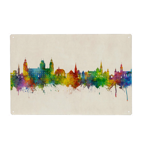 Holzbild "Aschaffenburg Skyline Urban" artboxONE - Städte - Aschaffenburg,Deutschland,Skyline,Stadtbild,Aquarell,Malerei