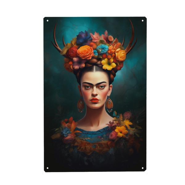 Metall Poster "Fridas Folklore Kunst" artboxONE - Floral,Menschen,Fashion