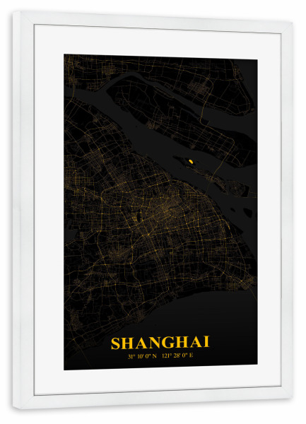 Poster mit Rahmen weiß "CityMap Shanghai" artboxONE - Städte / Shanghai,Kartografie