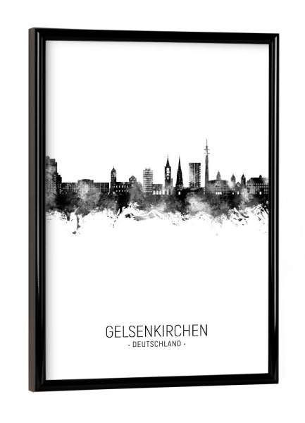 Poster mit schwarzem Rahmen "Gelsenkirchen Skyline BW" artboxONE - Städte,Schwarzweiß
