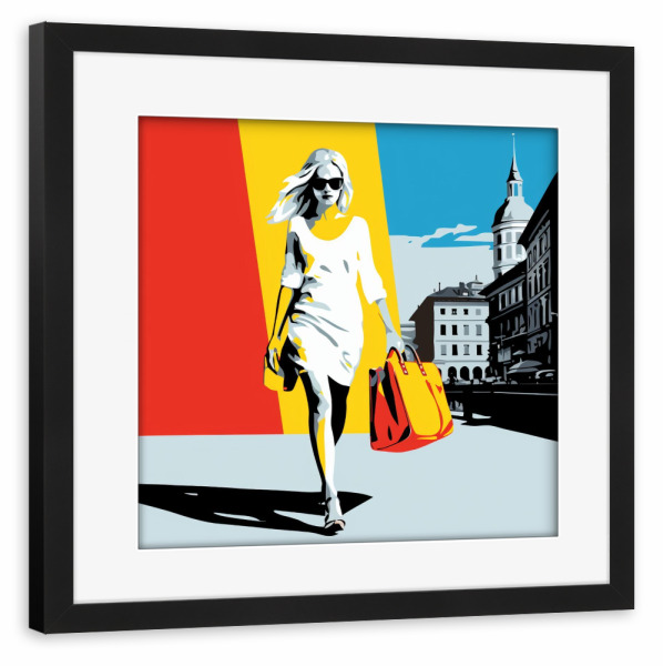 Poster mit Rahmen schwarz "SPAZIERGANG IN ZÜRICH" artboxONE - Reise,Abstrakt,Fashion,Städte / Zürich - Zürich,Zürich,Stadt,Frau,Pop-art,Kunst,Mode